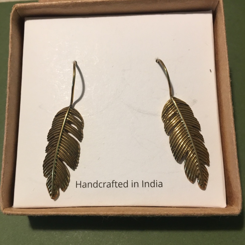 Artisan brass leaf earrings